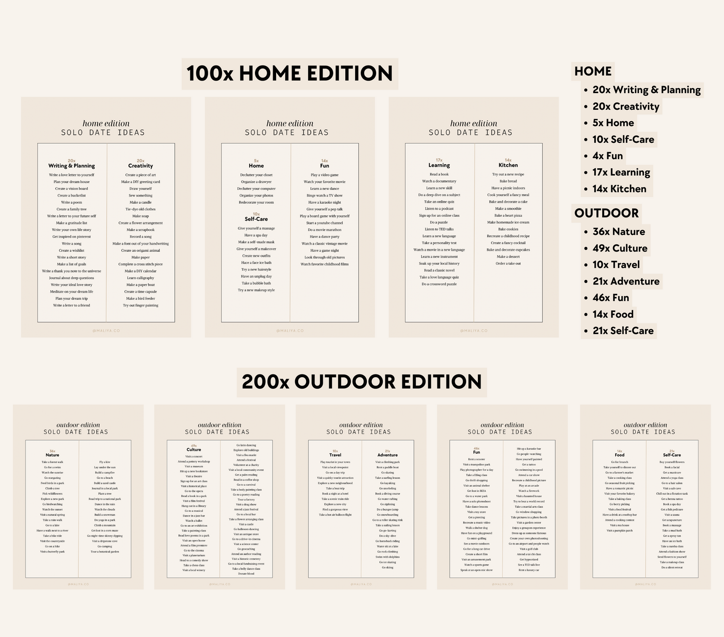 300 Solo Date Idea Cards